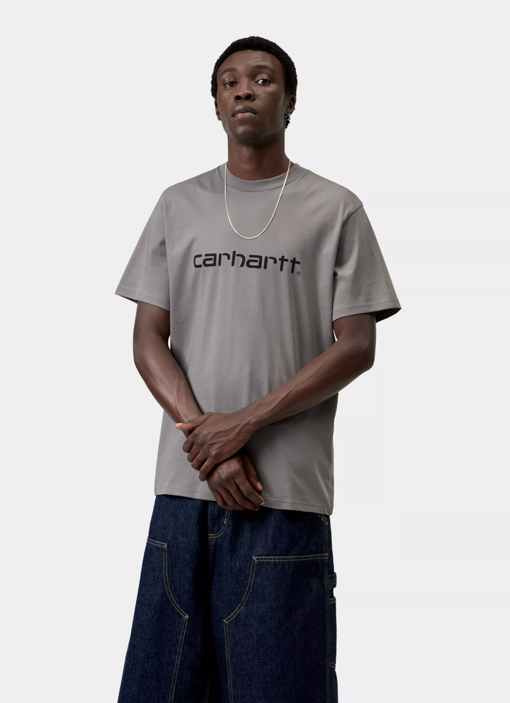 Camiseta Carhartt WIP Script - Shady Grey/Dark  Navy