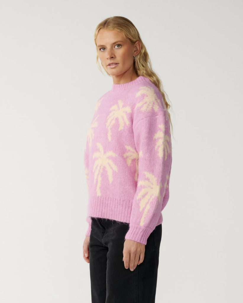 Jersey Rip Curl Retro Swell Palm Jacquard Crew - Lilac