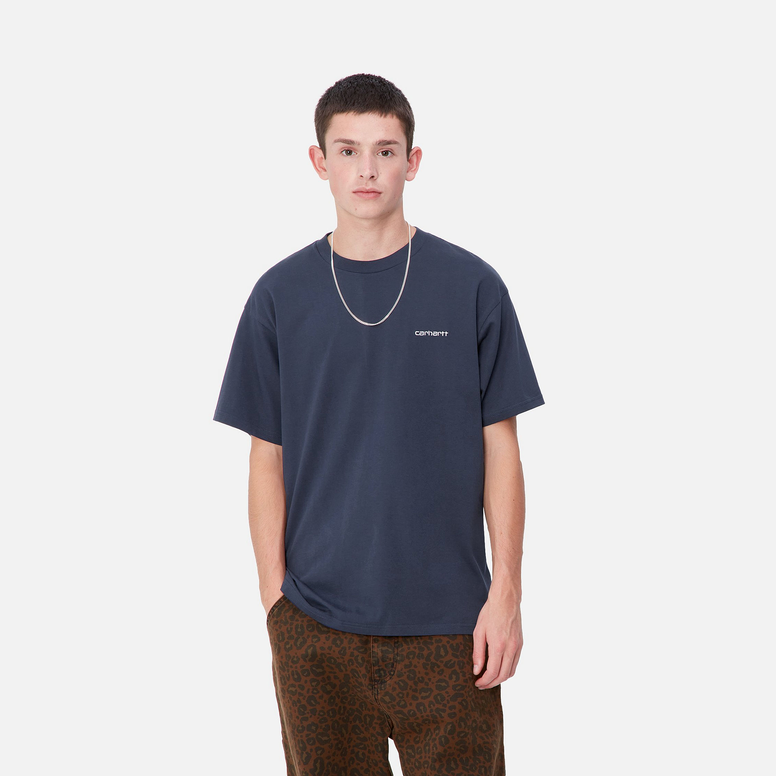 Camiseta Carhartt WIP Script Embroidery - Air Force Blue/White