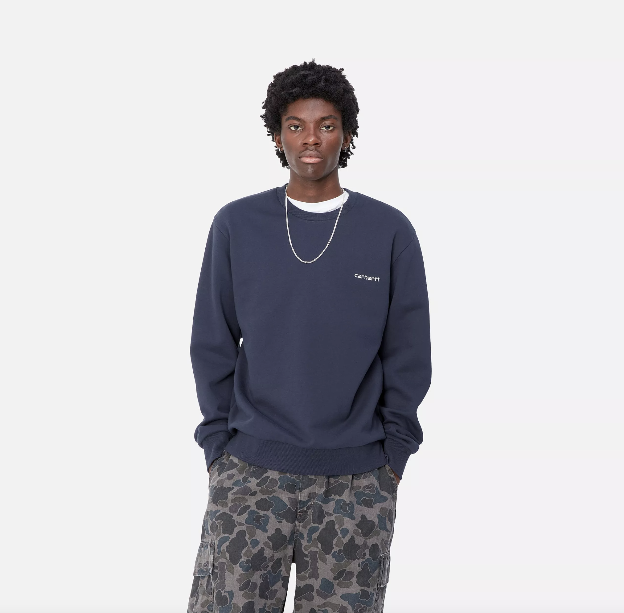 Sudadera Carhartt WIP Script Embroidery - Air Force Blue/White