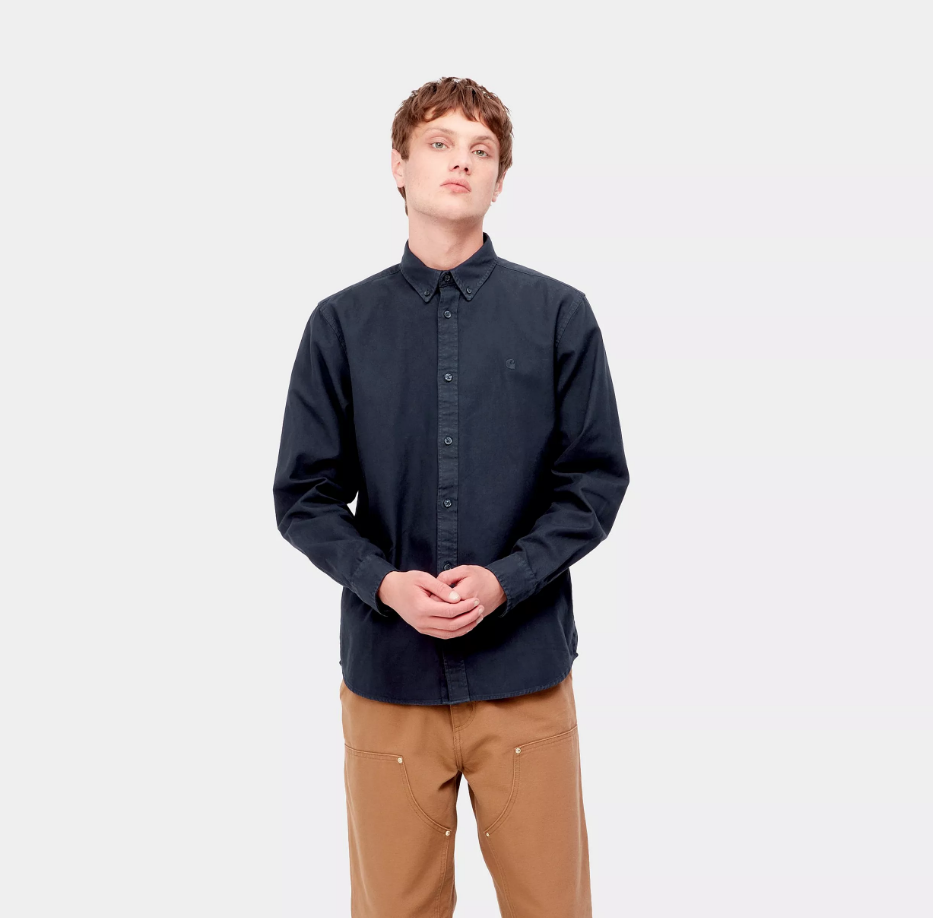 Camisa Carhartt WIP L/S Bolton - Dark Navy (Garment Dyed)