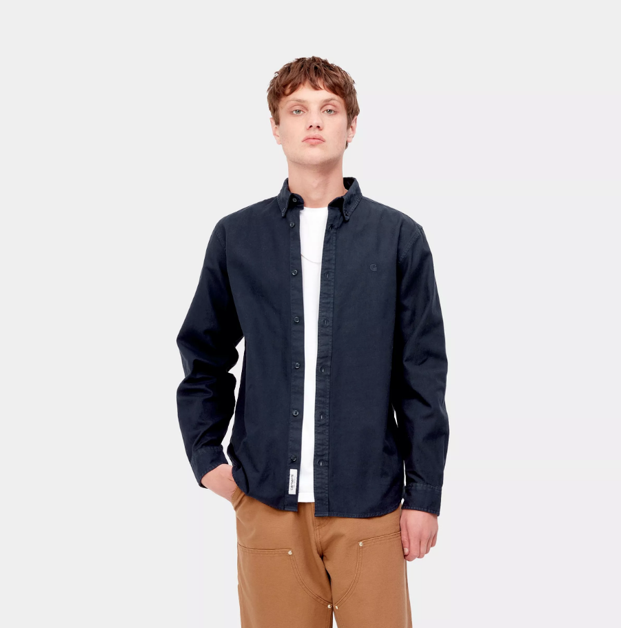 Camisa Carhartt WIP L/S Bolton - Dark Navy (Garment Dyed)