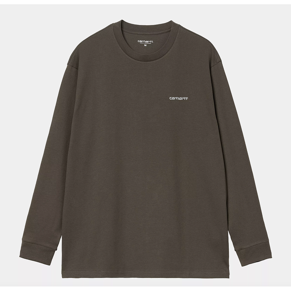 Camiseta Manga Larga Carhartt WIP L/S Script Embroidery - Cypress/White