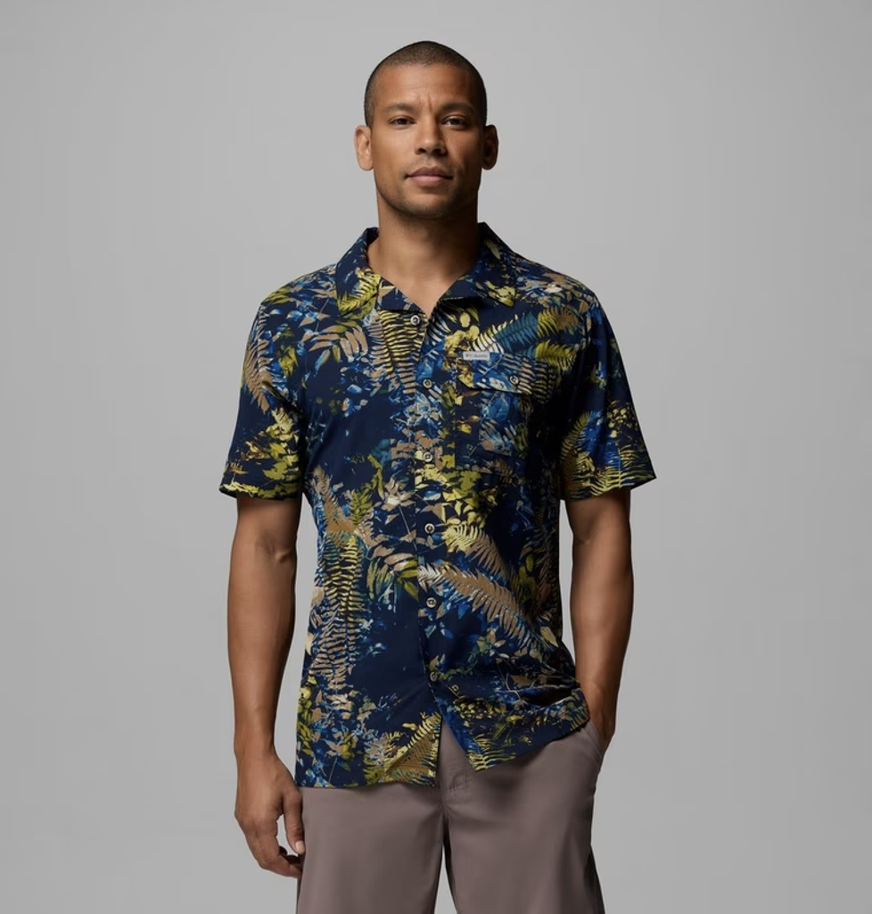 Camisa Columbia Tech Trail Utility - Mountain Blue/Geofern Greenscape