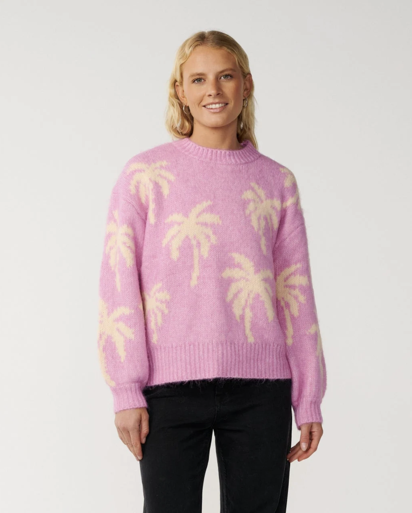 Jersey Rip Curl Retro Swell Palm Jacquard Crew - Lilac