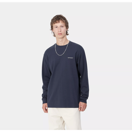 [I032306_Air_Force_Blue_/_White] Camiseta Manga Larga Carhartt WIP L/S Script Embroidery - Air Force Blue/White