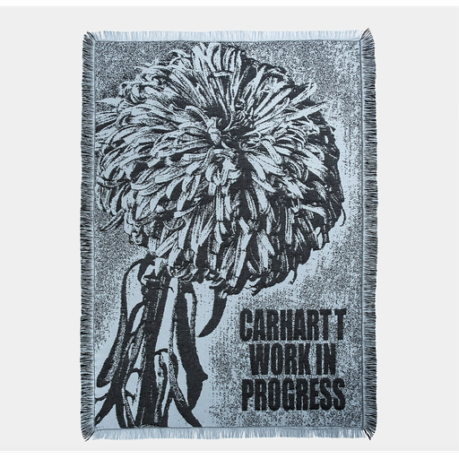 [I034117_Misty_Sky_/_Black] Manta Carhartt WIP Chrysanthemum Woven Blanket - Misty Sky/Black