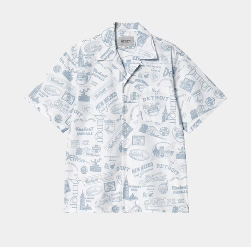 Camisa Carhartt WIP State Souvenir - State Souvenir Print, White/Frosted Blue